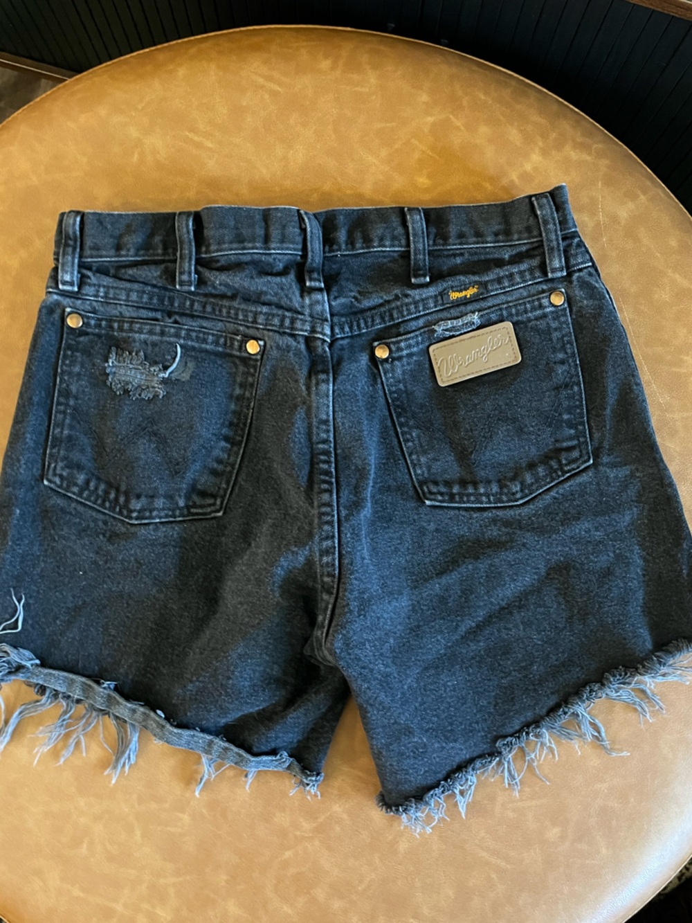 Wrangler Black Denim Shorts with Raw Hem